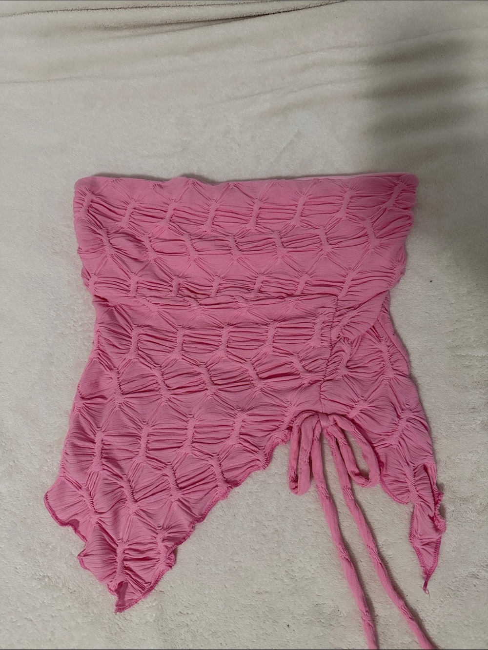 See You Monday Pink Textured Strapless Top with Side Tie